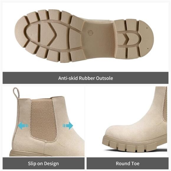 Women's 936 Chelsea Ankle Boots Platform Lug Sole Elastic Slip on Booties - Picture 4 of 7